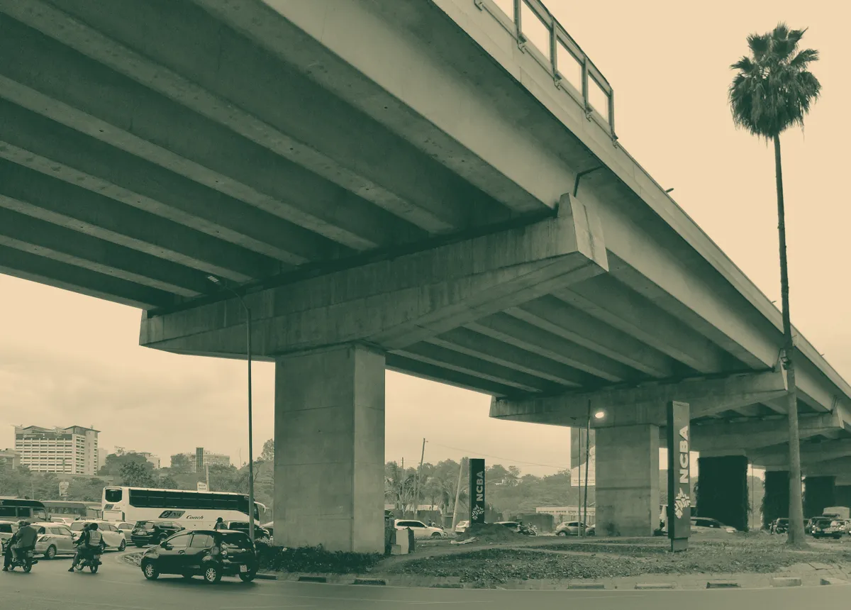 An elevated expressway carrying traffic through Nairobi.